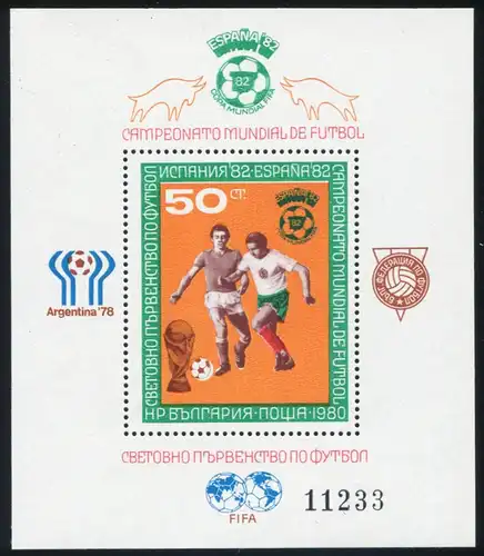 Bulgarie Block 104 FIFA Coupe du monde de football Espagne 1982, ** / MNH