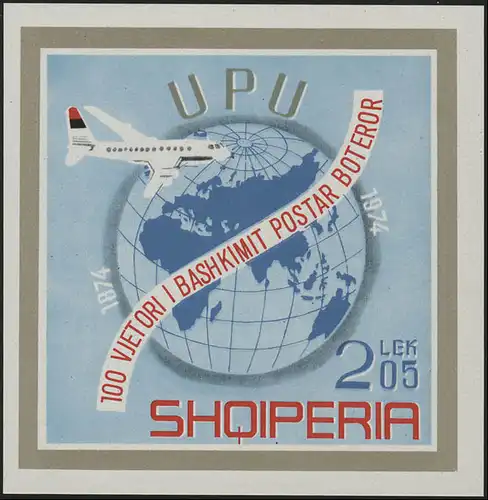 Albanien Block 52 UPU 100 Jahre Weltpostverein 1874-1974, ** / MNH