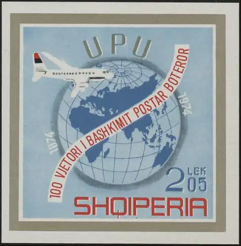 Albanien Block 52 UPU 100 Jahre Weltpostverein 1874-1974, ** / MNH