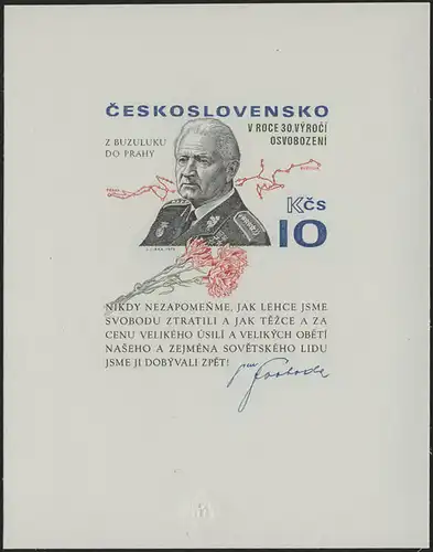 Tchécoslovaquie Bloc 31B Journée commémorative 1945-1975, non-denteinte, ** / MNH