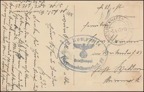 Poste de terrain BS Cours de formation des pilotes 26 à Pâques-AK, HEILIGENHAFFEN 3.4.1941