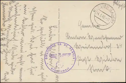 Feldpost BS 45898 D, MUNSTER (LAGER) 14.3.42 auf passender AK Soltauer Straße