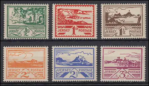Îles Anglo - Jersey 3-8 vues, six valeurs ensemble ** post-fraîchissement