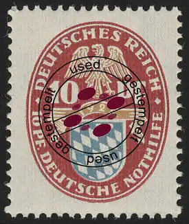 376 Nothilfe Wappen Bayern 10+10 Pf O