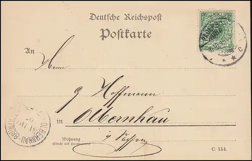 46 Ziffer 5 Pf auf Postkarte PADERBORN 30.10.1895 nach OLBERNHAU-GRÜNTHAL 31.10.