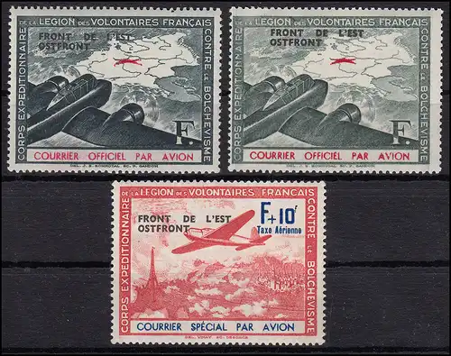 France IVa / IVb / V avion 1942 FRONT-OST, ensemble 3 valeurs ** frais de port
