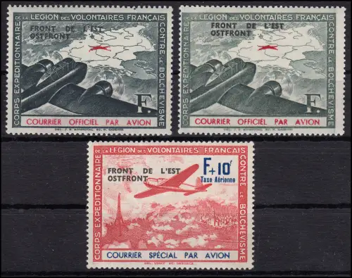 France IVa / IVb / V avion 1942 FRONT-OST, ensemble 3 valeurs ** frais de port