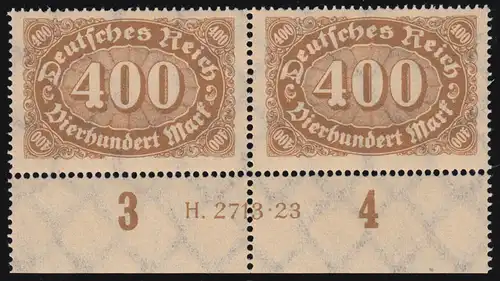 250 Ziffer im Queroval 400 M als Unterrand-Paar mit HAN H 2713.23, ** / MNH