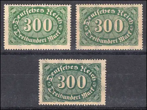 249 Infla 300 Mark: Farbvarianten-Set mit 3 Marken, alle postfrisch ** / MNH