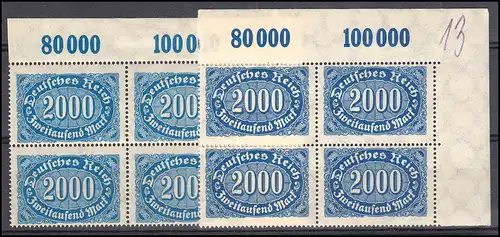 253a+b Infla 2000 Mark je als Eckrand-Viererblock (a Randmängel) ungefaltet, **