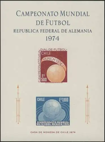 Chili Carte commémorative 804-805 Coupe du Monde Munich 1974, sans caoutchouc