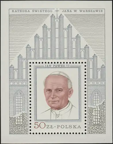 Polen Block 76 Papst Johannes Paul II. in Polen 1979, Rahmen silber, ** / MNH