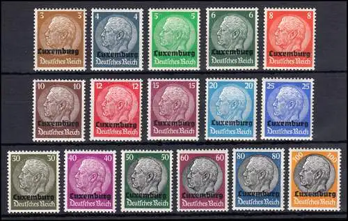 1-16 Luxembourg sur Hindenburg, ensemble 16 timbres complètement frais **
