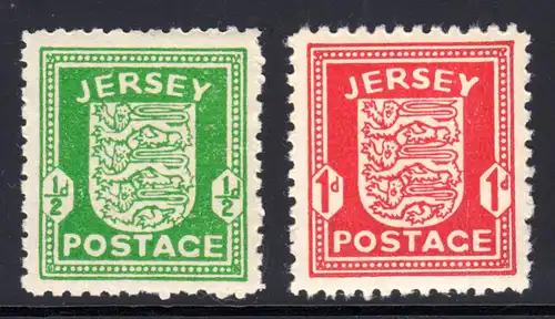 Îles Anglo - Jersey 1-2 armoiries, deux valeurs ensemble ** post-fraîchissement