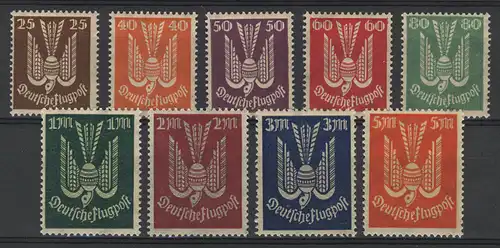 210-218 Flugpostmarken Holztaube 1922, Satz mit 9 Werten postfrisch **