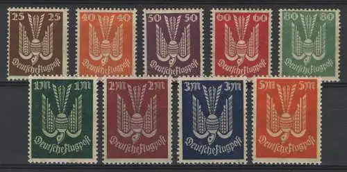 210-218 Flugpostmarken Holztaube 1922, Satz mit 9 Werten postfrisch **
