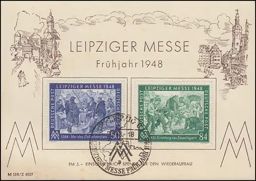 967-968 Messe Leipzig 1948 auf FDC-Messesonderpostkarte ESSt Leipzig d 2.3.1948