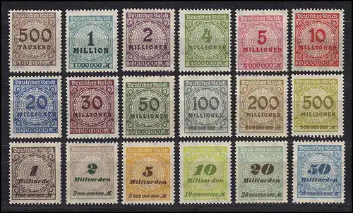 313-330A Infla Korbdeckel, 18 Werte gezähnt, Satz komplett **