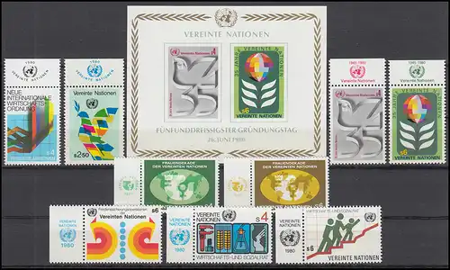 7-15 Nations unies Vienne année 1980 complète - avec TAB, frais de port **