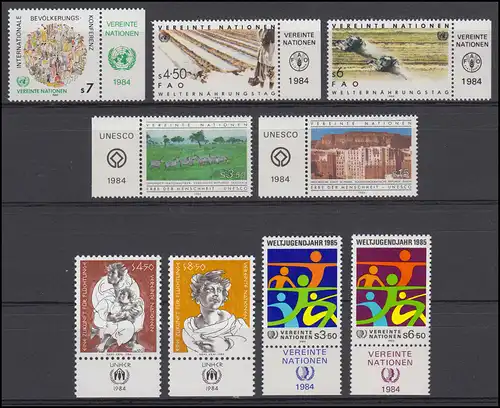 38-46 Nations unies Vienne année 1984 complète - avec TAB, frais de port **