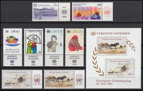 47-54 UNO Wien Jahrgang 1985 komplett - mit TAB, postfrisch **