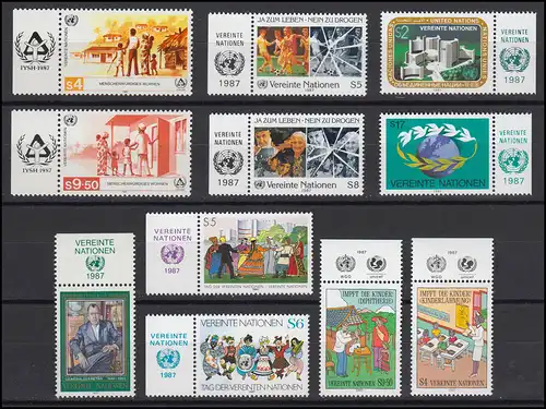 68-78 Nations unies Vienne année 1987 complète - avec TAB, frais de port **