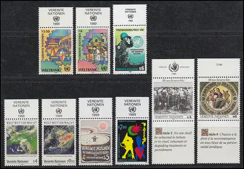 89-97 Nations unies Vienne année 1989 complète - avec TAB, frais de port **