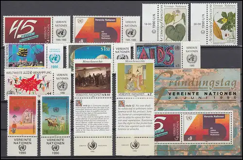 98-109 Nations unies Wien millésime 1990 complet - avec TAB, frais de port **