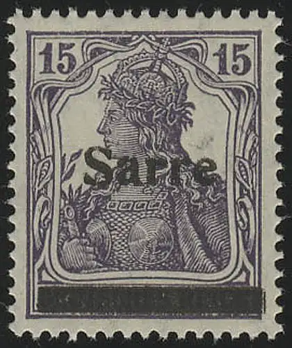 Saargebiet 7cI Germania Sarre-Type I auf 15 Pf, ** postfrisch geprüft BPP