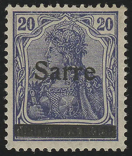 Saargebiet 8I Germania Sarre-Type I auf 20 Pf, ** postfrisch
