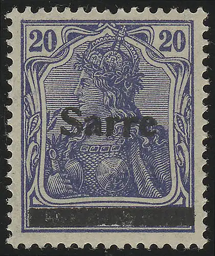 Sarregebiet 8III Germania Sarre-Type III sur 20 Pf, ** post-fraîchissement