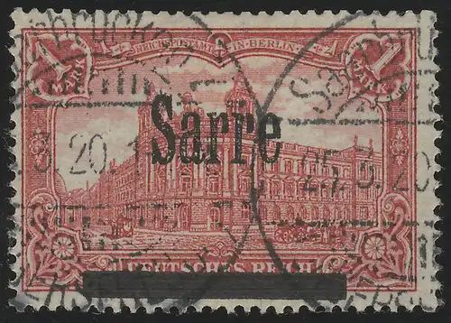 Saargebiet 17A Kaiserreich Sarre-Aufdruck auf 1 Mark, gestempelt