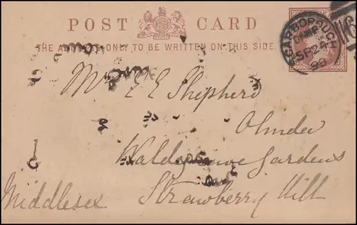 Großbritannien Postkarte Viktoria Half Penny DUP SCARBOROUGH 24.9.1898