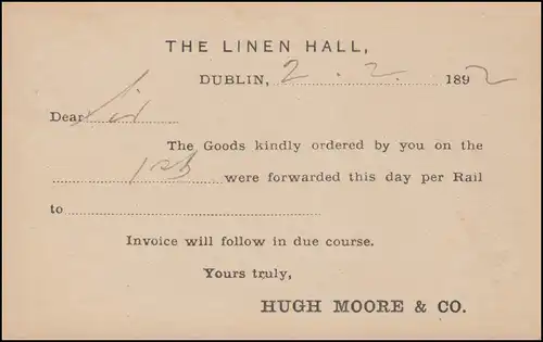 Royaume-Uni Pk Viktoria Half Penny DUBLIN 186 - 3.2.92 vers Balbriggan