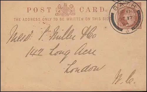 Großbritannien Postkarte Königin Viktoria Half Penny BATH 3 -17.10.1894
