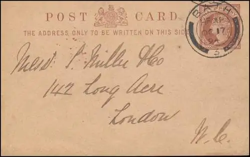 Großbritannien Postkarte Königin Viktoria Half Penny BATH 3 -17.10.1894