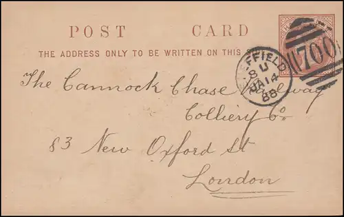 Grande-Bretagne Carte postale Reine Victoria sans blagues DUP SHEFFIELD 700 -14.1.88