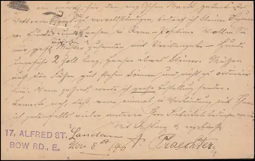 Royaume-Uni Carte postale P 18 DUP Londres BOW 12 - 8.11.1890 vers Oberseiffenbach