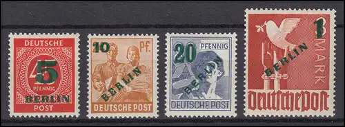 64-67 Grünaufdruck 1949, 4 Werte komplett, Satz mit Falzresten *