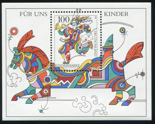 Block 35 Kinder mit PLF senkrechte Striche auf der Marke unten rechts, **