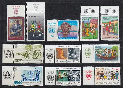 151-161 Nations unies Genève 1987 complet - avec TAB, frais de port ** / MNH