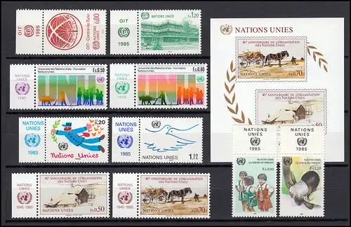 127-136 Nations unies Genève année 1985 complète - avec TAB, frais de port