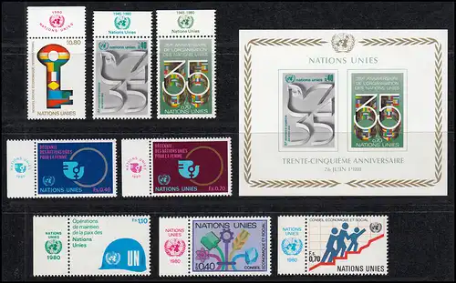 88-95 Nations unies Genève année 1980 complète - avec TAB, frais de port
