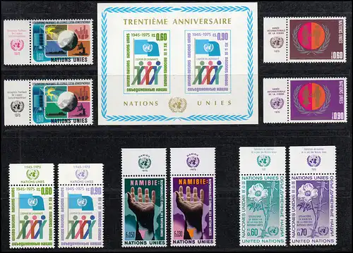 46-55 Nations unies Genève année 1975 complète - avec TAB, frais de port