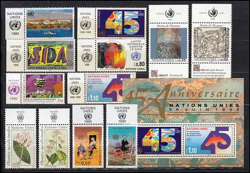 182-193 Nations unies Genève année 1990 complète - avec TAB, frais de port