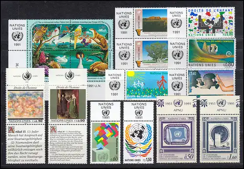 194-209 Nations unies Genève année 1991 complète - avec TAB, frais de port