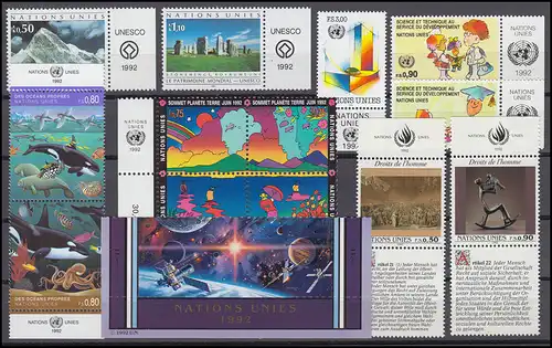 210-224 Nations unies Genève année 1992 complète - avec TAB, frais de port
