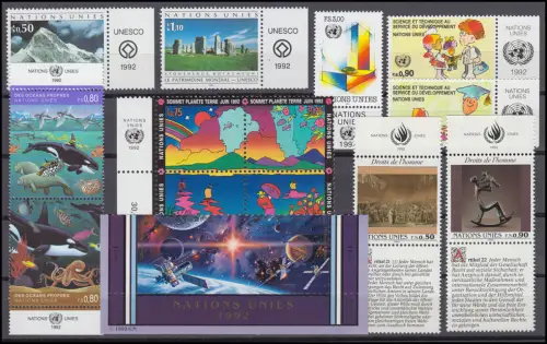 210-224 Nations unies Genève année 1992 complète - avec TAB, frais de port
