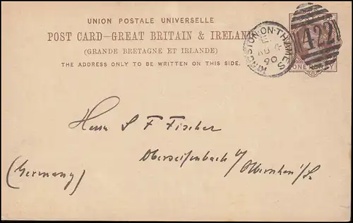 Großbritannien Postkarte P 18 DUP KINGSTON ON THAMES 422 - 4.8.1890