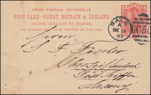 Großbritannien Postkarte P 26 DUP SALE C 50 - 31.12.1893 nach Oberseiffenbach